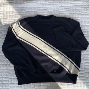 The Fifth Label Navy and White Varsity Stripe Knit Mock-Neck 100% Cotton Sweater